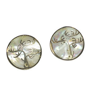 Vintage Mother of Pearl and Gold Plated Tree Of Life Button Earrings